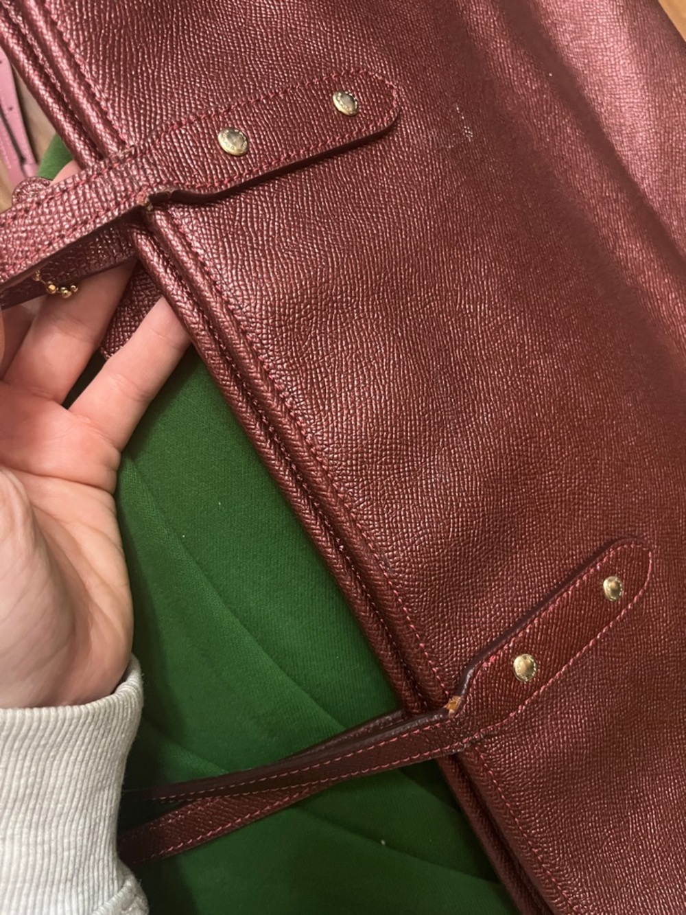 COACH Burgundy Metallic Ava City Metro Tote Shoulder Bag Gallery Laptop Work Bag - Picture 7 of 12